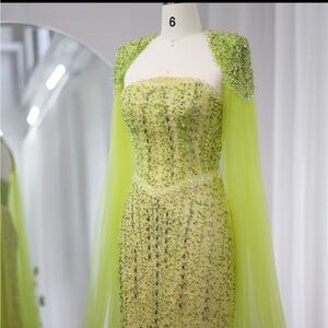 Bridesmaid wedding guest lime neon green maxi beaded dress plus size